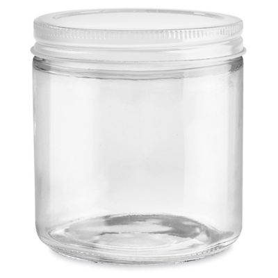 Clear Straight-Sided Glass Jars - 16 oz, White Metal Cap S-17984M-W
