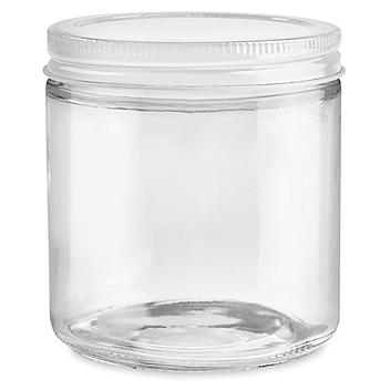 Straight-Sided Glass Jars - 16 oz, White Metal Lid S-17984M-W