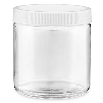 Straight-Sided Glass Jars - 16 oz, White Plastic Lid S-17984P-W