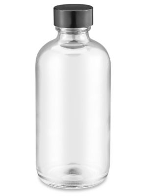 16 oz Clear Boston Round Glass Bottle with Black Cap