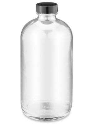 16 oz. Clear Boston Round Glass Bottle, 28mm 28-400, 295 Grams