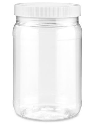 Clear PET Square Gripped Wide Mouth Jars w/ White PE Lined Caps