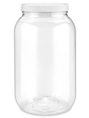 1 Gallon Plastic Grip Jar with Cap, PET, Clear, 4 Pack