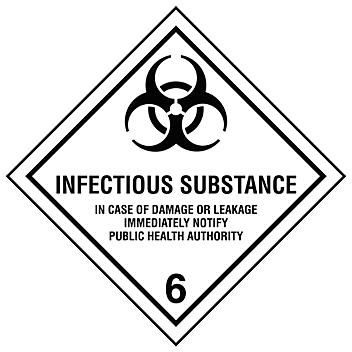 D.O.T. Labels - "Infectious Substance", 4 x 4" S-180