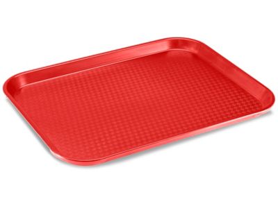 Red Plastic Serving Trays, Cafeteria Food Server (16 x 12 In, 2