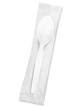 Individually Wrapped Plastic Spoons Bulk Pack - Standard Weight, White S-18496-S1