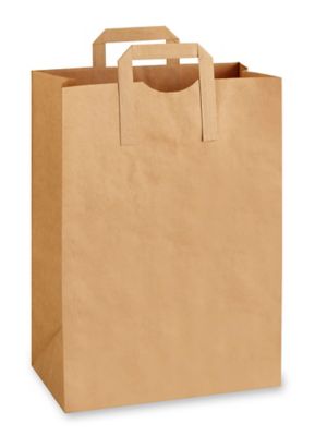 Paper Grocery Bags - 12 x 7 x 17, 1/6 Barrel, Flat Handle, Kraft - ULINE - 2 Bundles of 300 - S-18692