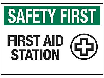 "First Aid Station" Sign - Vinyl, Adhesive-Backed S-18791V