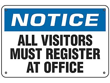 "All Visitors Must Register At Office" Sign - Aluminum S-18793A