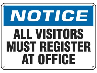 "All Visitors Must Register At Office" Sign - Plastic S-18793P