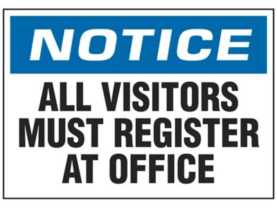"All Visitors Must Register At Office" Sign - Vinyl, Adhesive-Backed S-18793V