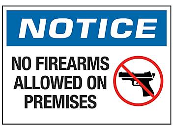 "No Firearms Allowed On Premises" Sign - Vinyl, Adhesive-Backed S-18795V
