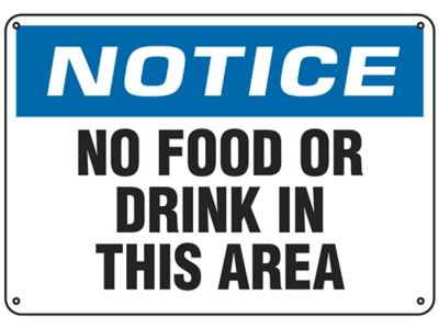 "No Food Or Drink In This Area" Sign - Plastic S-18796P