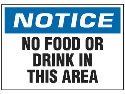 "No Food Or Drink In This Area" Sign - Vinyl, Adhesive-Backed S-18796V