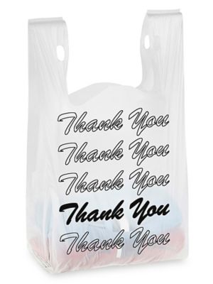 Economy T-Shirt Bags - "Thank You", 11 1/2 x 6 x 21", Black Script S-19027BL