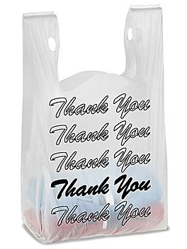 Economy T-Shirt Bags - "Thank You", 11 1/2 x 6 x 21", Black S-19027BL