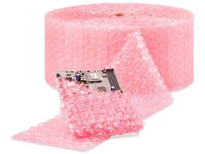 Rollo de envoltura de amortiguación de burbujas antiestática rosa de 12  pulgadas x 36 pies para mudanza y embalaje con línea perforada cada 12