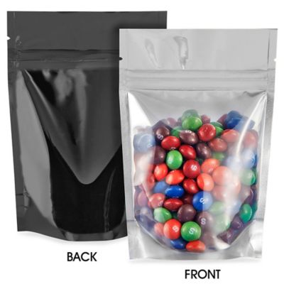 Glossy Stand-Up Barrier Pouches - 4 x 6 x 2", Black Back S-19167BLB