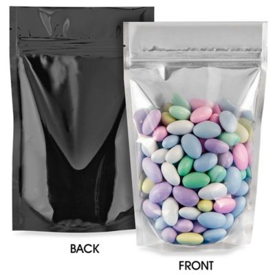 Glossy Stand-Up Barrier Pouches - 5 x 8 x 2 1/2", Black Back S-19168BLB
