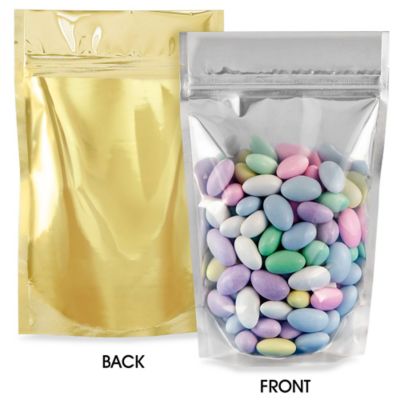 Glossy Stand-Up Barrier Pouches - 5 x 8 x 2 1/2", Gold Back S-19168GLDB