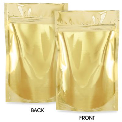 Glossy Stand-Up Barrier Pouches - 5 x 8 x 2 1/2", Gold S-19168GLD
