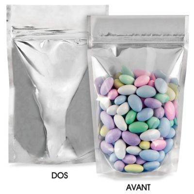 Glossy Stand-Up Barrier Pouches - 5 x 8 x 2 1/2", Silver Back S-19168SILB