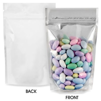 Glossy Stand-Up Barrier Pouches - 5 x 8 x 2 1/2", White Back S-19168WB