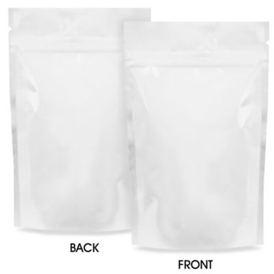 Glossy Stand-Up Barrier Pouches - 5 x 8 x 2 1/2", White S-19168W
