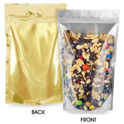 Glossy Stand-Up Barrier Pouches - 6 x 9 x 3", Gold Back S-19169GLDB