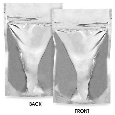 Glossy Stand-Up Barrier Pouches - 6 x 9 x 3", Silver S-19169SIL