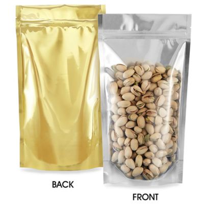 Glossy Stand-Up Barrier Pouches - 6 x 11 x 3", Gold Back S-19170GLDB