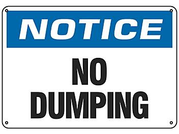 "No Dumping" Sign - Plastic S-19214P