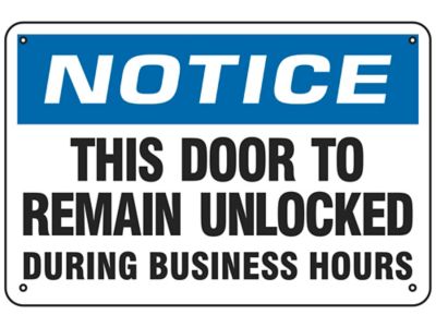 "This Door To Remain Unlocked" Sign - Aluminum S-19215A