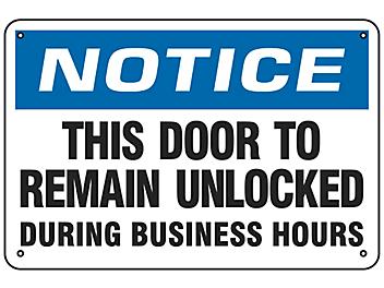 "This Door To Remain Unlocked" Sign - Aluminum S-19215A