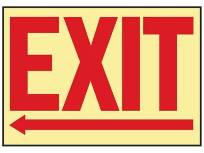 Glow-In-the-Dark Sign - "Exit" with Left Arrow, Adhesive-Backed S-19219