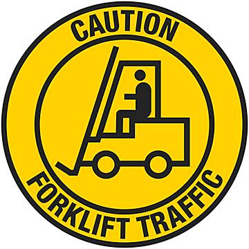 Warehouse Floor Sign - "Caution Forklift Traffic", 17" Diameter