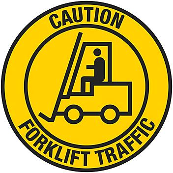 Warehouse Floor Sign - "Caution Forklift Traffic", 17" Diameter S-19290