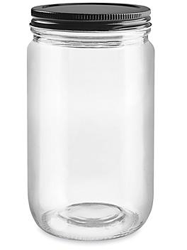 Straight-Sided Glass Jars - 32 oz, Black Metal Lid S-19316M-BL