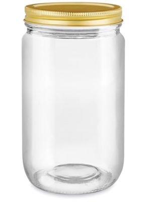 Clear Straight-Sided Glass Jars - 32 oz, Gold Metal Cap S