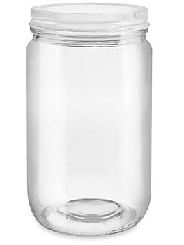 Clear Straight-Sided Glass Jars - 32 oz, White Metal Lid S-19316M-W