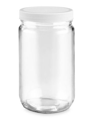  Clear Straight-Sided Glass Jars - 32 oz, Plastic Cap