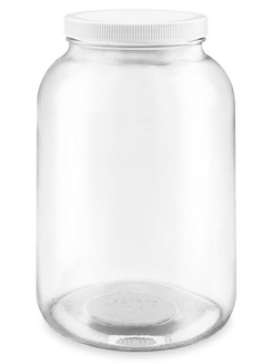 Wide-Mouth Glass Jars - 1 Gallon, 4 Opening, Plastic Cap