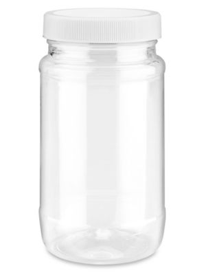 Clear Round Wide-Mouth Plastic Jars - 8 oz, White Cap - ULINE - Case of 36 - S-9935