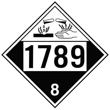 4-Digit D.O.T. Placard - UN 1789 Hydrochloric Acid, Tagboard