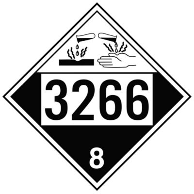  4-Digit D.O.T. Placard - UN 3266 Corrosive Liquid, Basic, Inorganic, N.O.S.