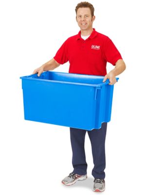 Stack and Pull Latching Flat Lid Storage Box, 3.23 gal, 10.9 x 16.5 x  6.5, Clear/Translucent Blue