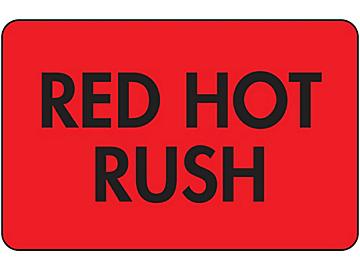 Fluorescent Shipping Labels - "Red Hot Rush", 2 x 3"