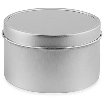 Deep Metal Tins - Round, 8 oz, Solid Lid, Silver S-19908SIL