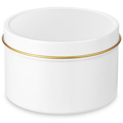 Deep Metal Tins - Round, 8 oz, Solid Lid, Gold S-19908GLD - Uline