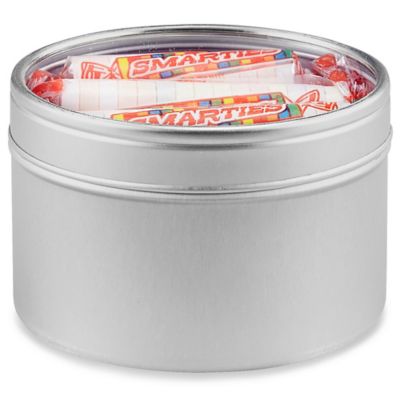 8 oz Round Tin Container with Clear Top Slip on Lid